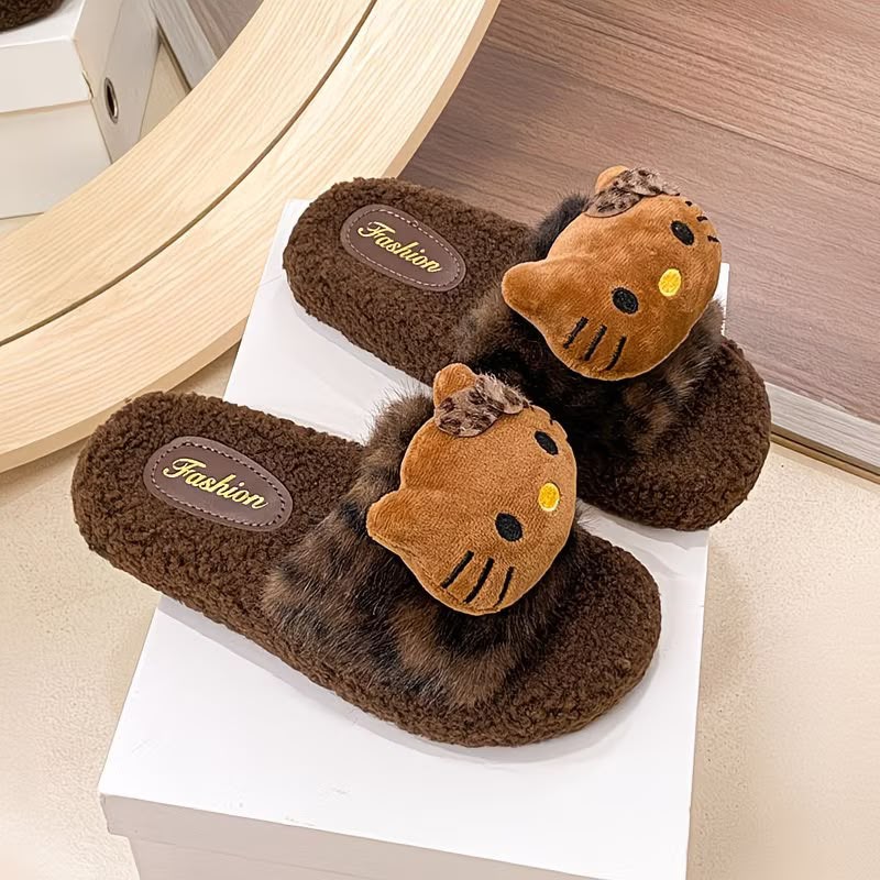 Cute Cartoon Cat Plush Slippers