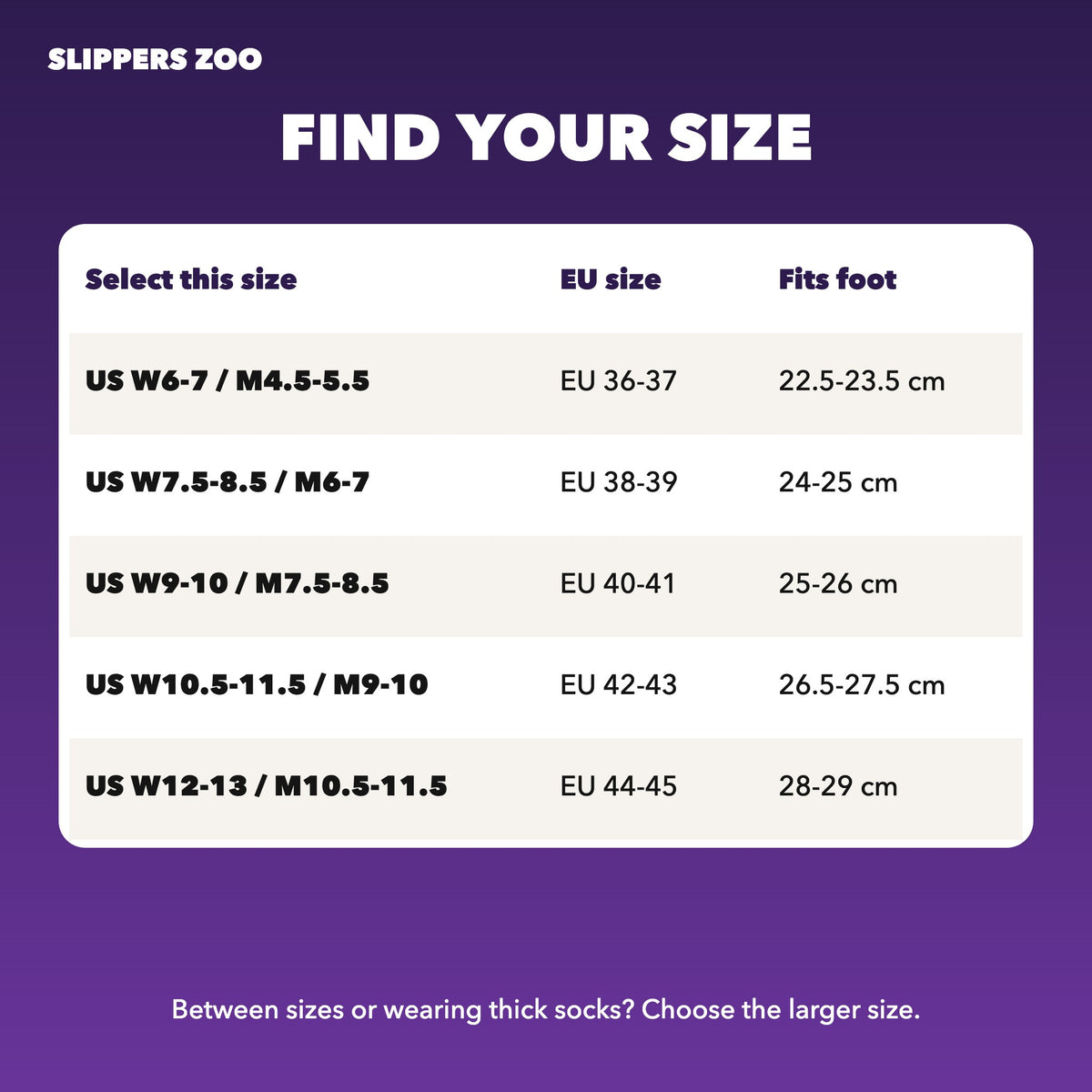 Vampy Bat Fluffy Slippers US size chart