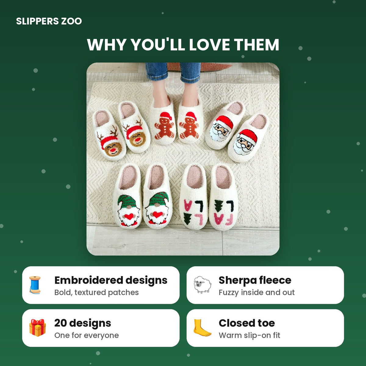 Cozy Christmas Embroidered Slippers features