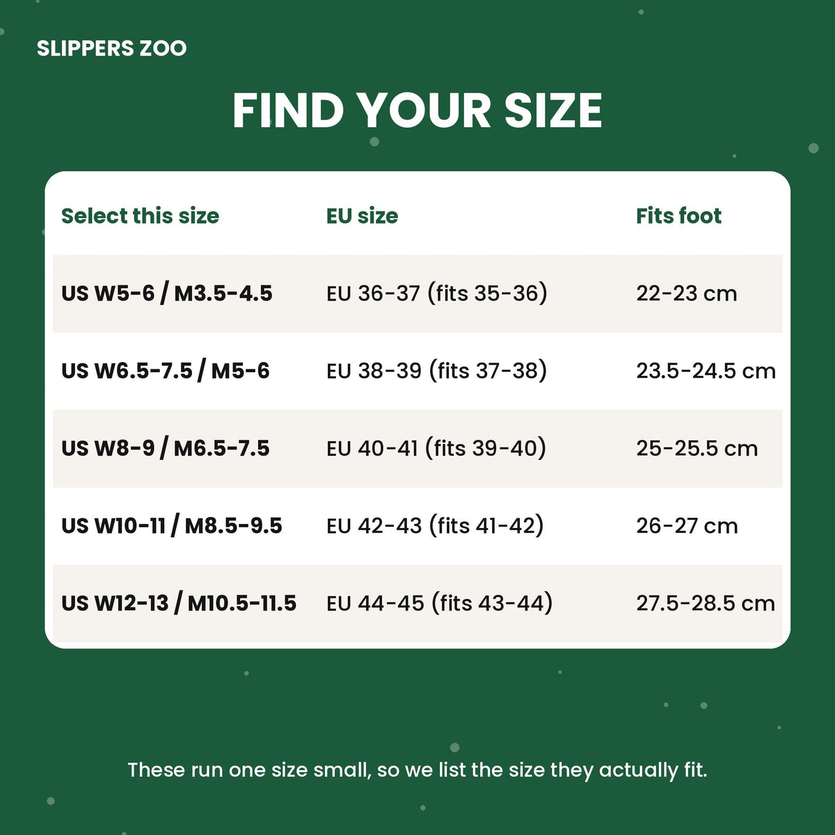 Cozy Christmas Embroidered Slippers size chart