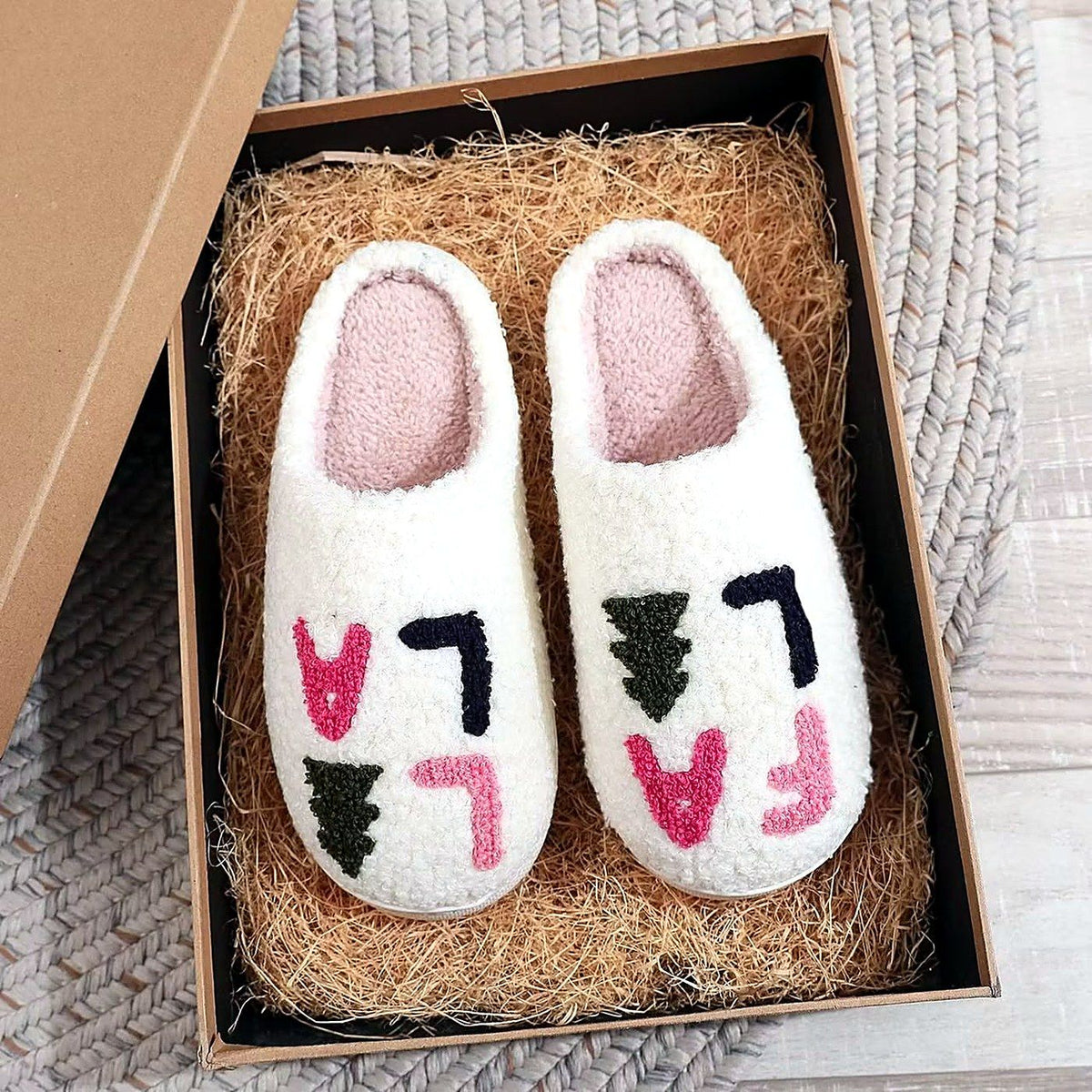 Cozy Christmas Embroidered Slippers – Fa La La design
