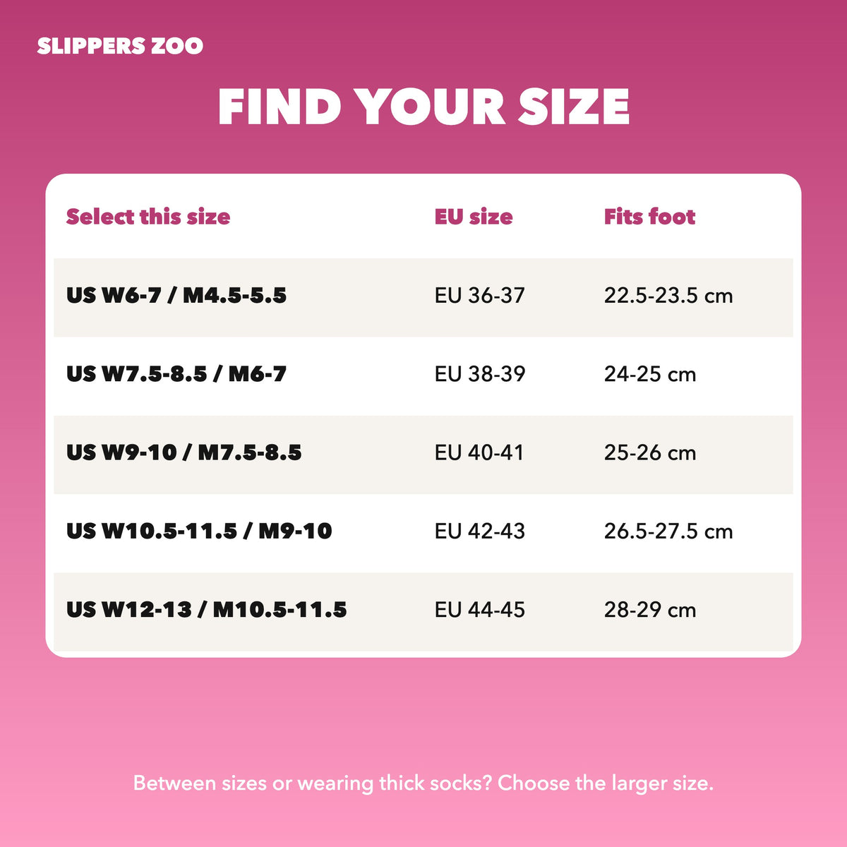 Spooky Face Fuzzy Slippers US size chart