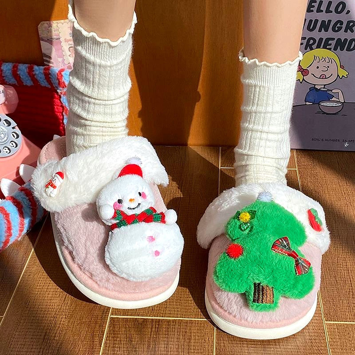 Jolly Friends Christmas Slides worn at home