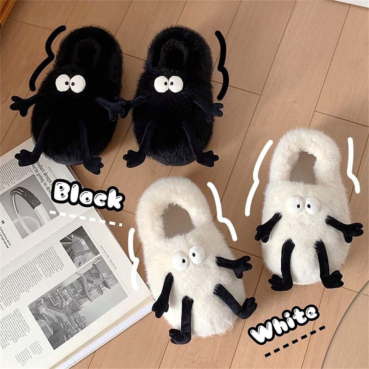 Fuzzy Critter Slippers worn at home