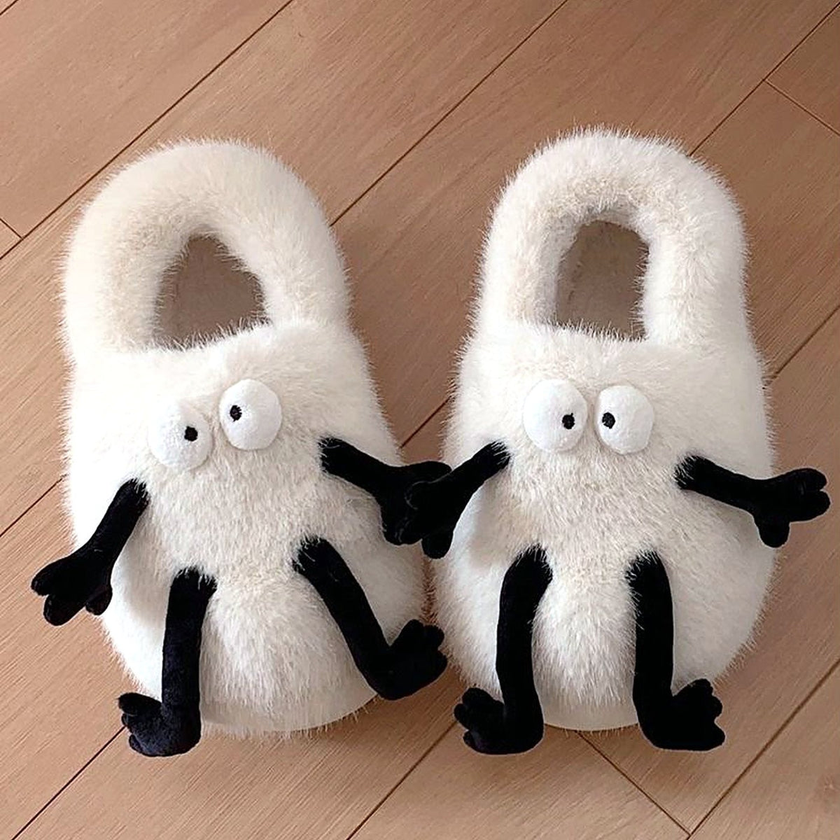 Fuzzy Critter Slippers worn at home