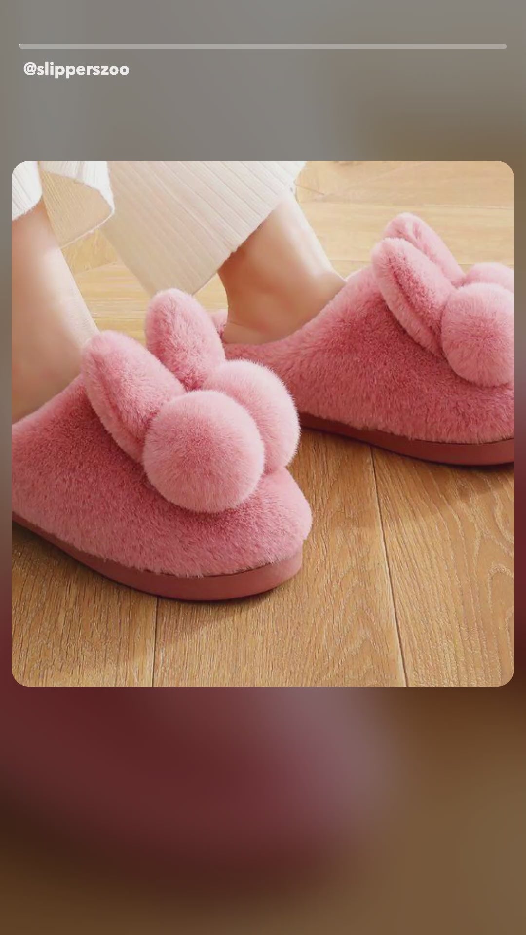 UGC-style video: Fluffy pom-pom bunny slippers worn at home, showing the plush lining, secure fit and colour options