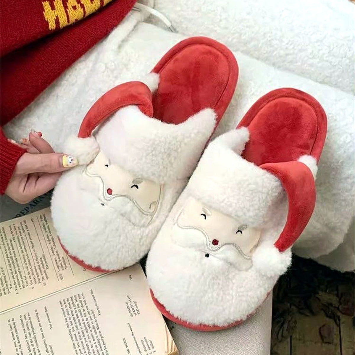 Jolly Santa Fluffy Slippers worn at home