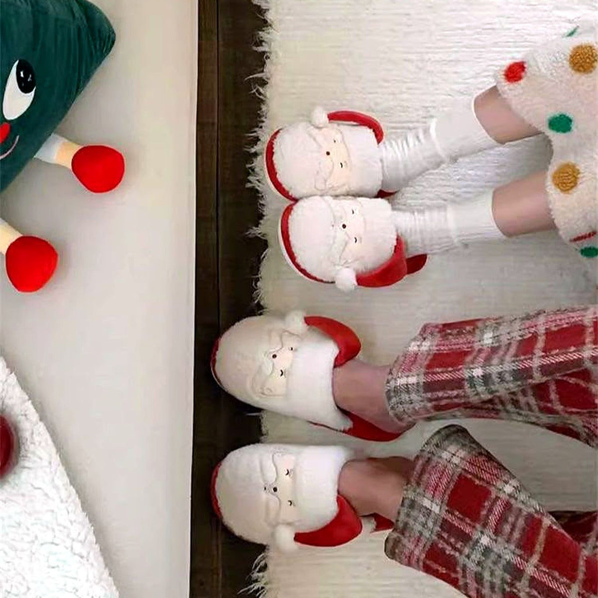 Jolly Santa Fluffy Slippers worn at home