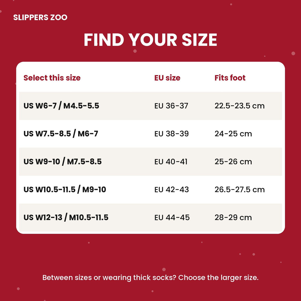 Jolly Santa Fluffy Slippers size chart