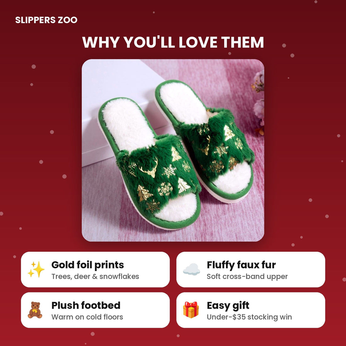 Golden Snowflake Fuzzy Slides