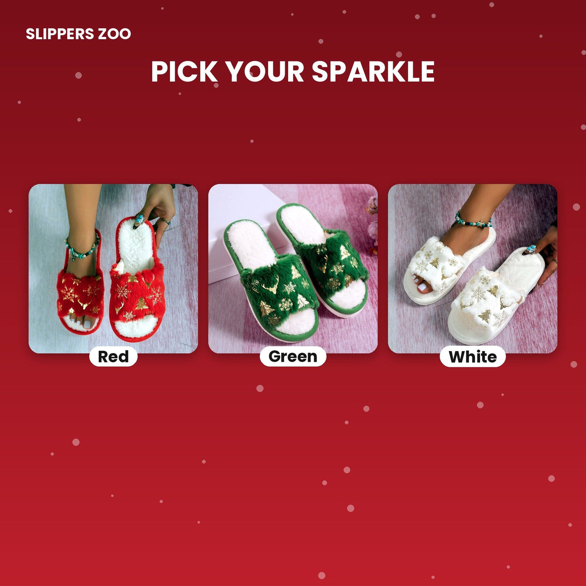 Golden Snowflake Fuzzy Slides colours and styles